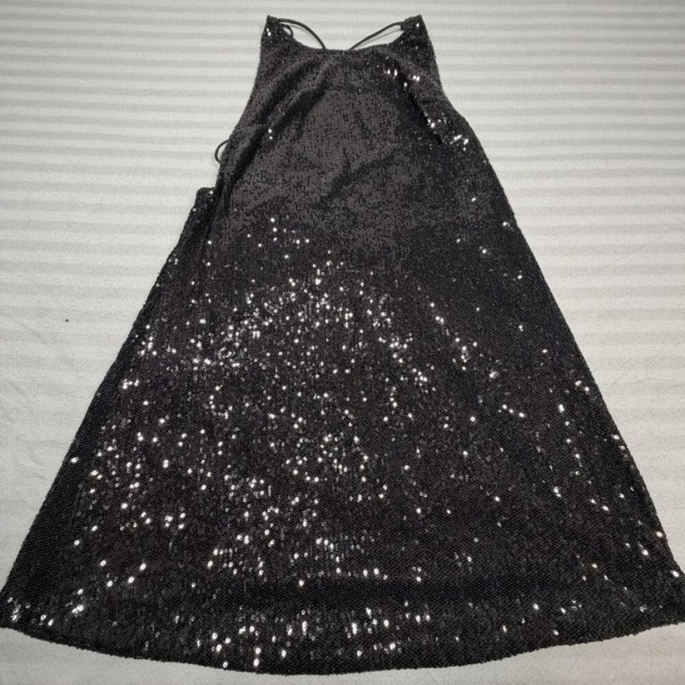 Motel Dress Womens Large Black Sequin Strappy Slip Mini Party Cocktail Lace Up